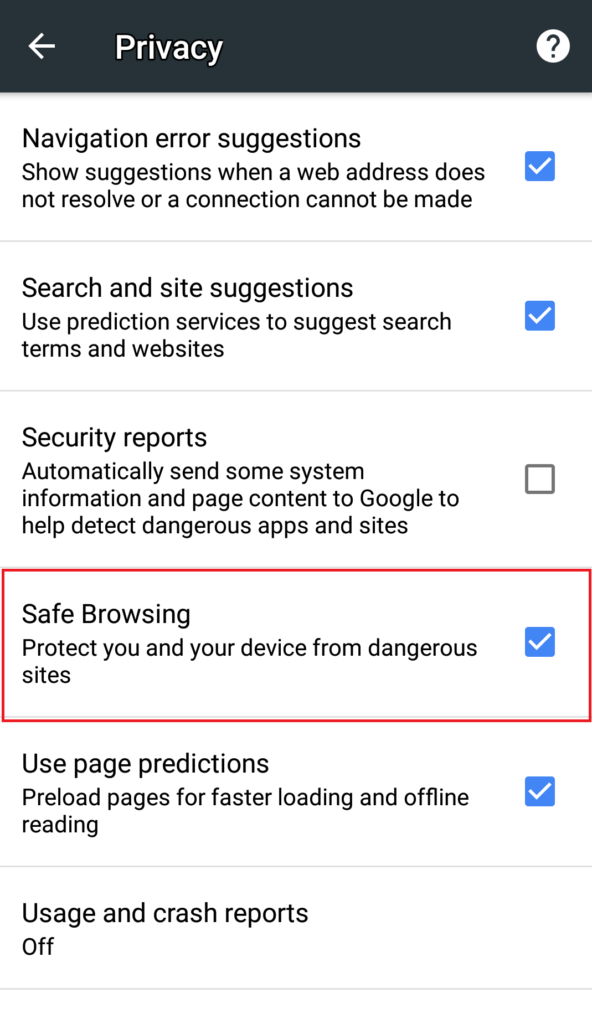 android safe browsing chrome
