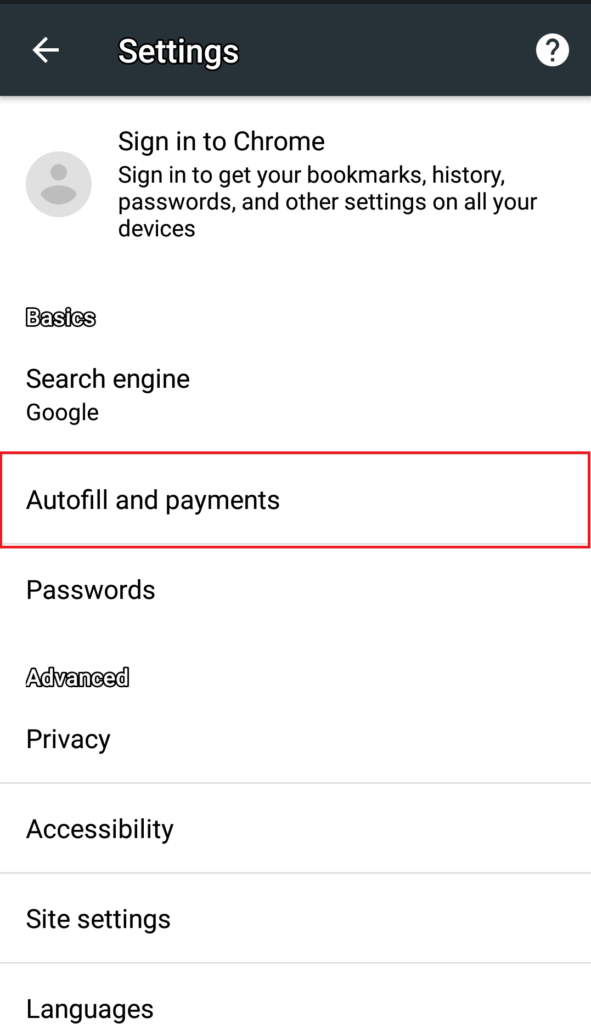 auto fill payments chrome android