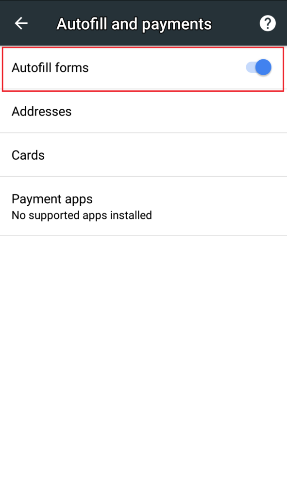 disable autofill forms chrome android