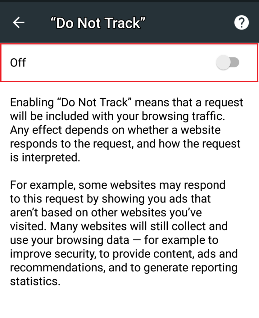 disable do not track option chrome android