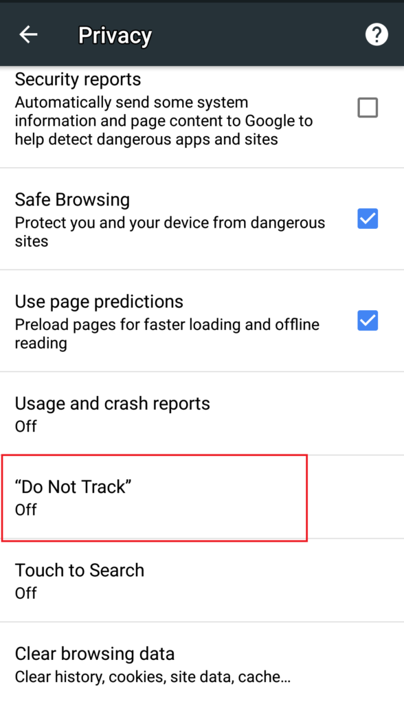 do not track option android chrome