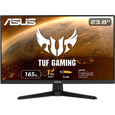 ASUS TUF Gaming 23.8” 1080P Monitor (VG249Q1A) - Full HD, IPS, 165Hz (Supports 144Hz), 1ms, Extreme Low Motion Blur, Speaker, FreeSync™ Premium, Shadow Boost, VESA Mountable, DisplayPort, HDMI
