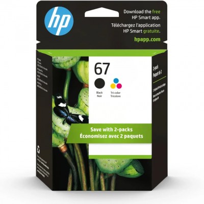 Original HP 67 Black/Tri-color Ink Cartridges (2 Count - Pack of 1) | Works with HP DeskJet 1255, 2700, 4100 Series, HP ENVY 6000, 6400 Series | Eligible for Instant Ink | 3YP29AN