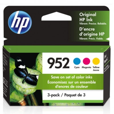 HP 952 Cyan/Magenta/Yellow Ink Cartridges, Standard, 3/Pack (N9K27AN)
